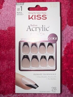 New KISS Salon Acrylic French Black Tip Nails 28 Count